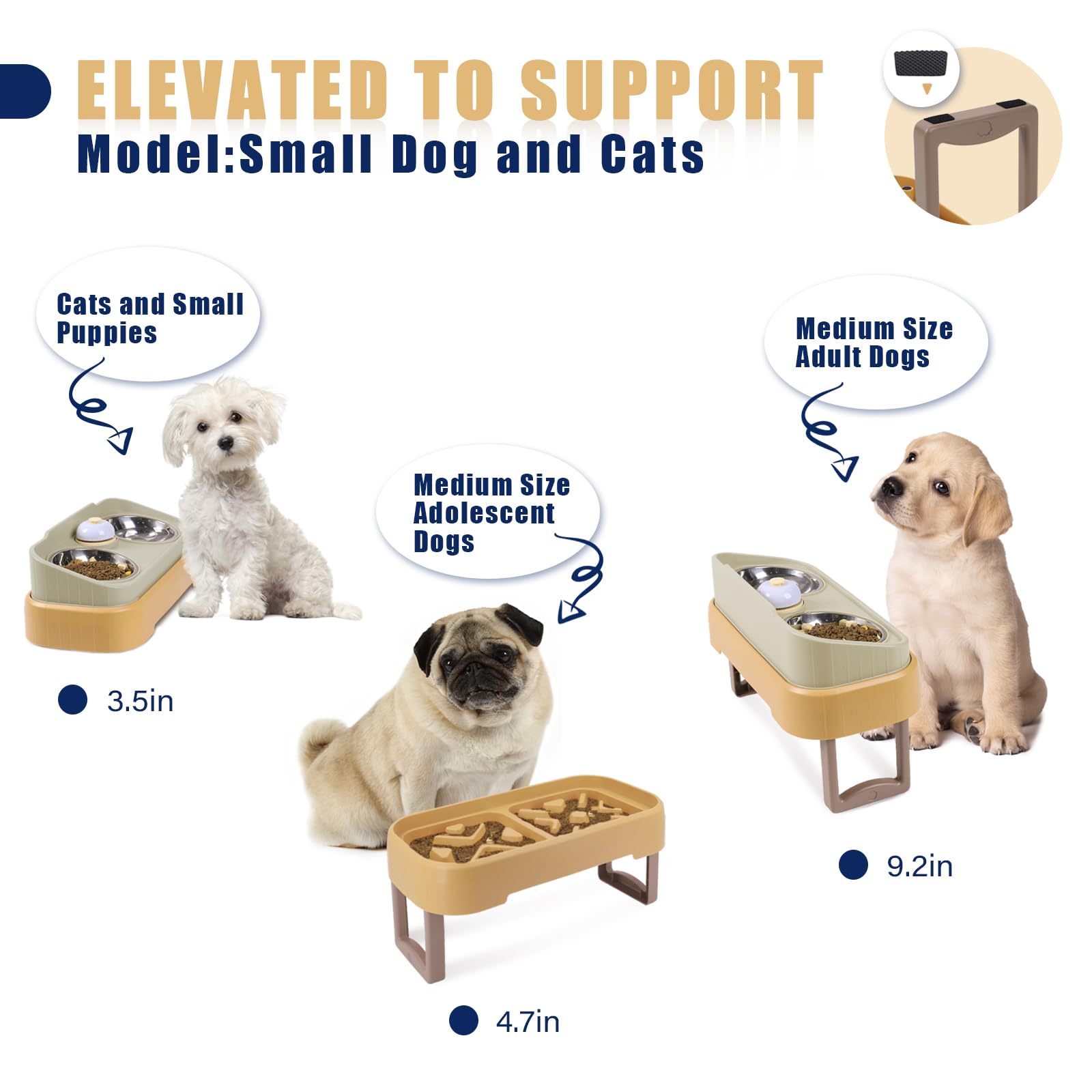 Supet Elevated Pet Bowl for Cat & Small Dogs, Stainless Steel Cat Food Bowl with Slow Feeder,15°Tilted,Whisker Friendly, Dishwasher Safe Food Feeding Dishes