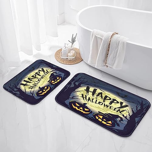 Miniatura 6 de Arttown Juego de baño de Halloween con cortina de ducha y accesorios de alfombras, juego de cortinas de ducha de calabazas negras, cortina de ducha