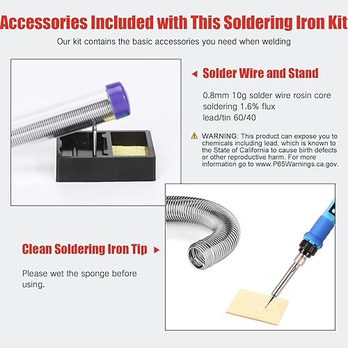 Vista 42 de LDK Kit de soldador electrónico, [actualizado] Juego completo de 60 W 110 V herramienta de soldadura de temperatura ajustable con 5 puntas 12 en 1