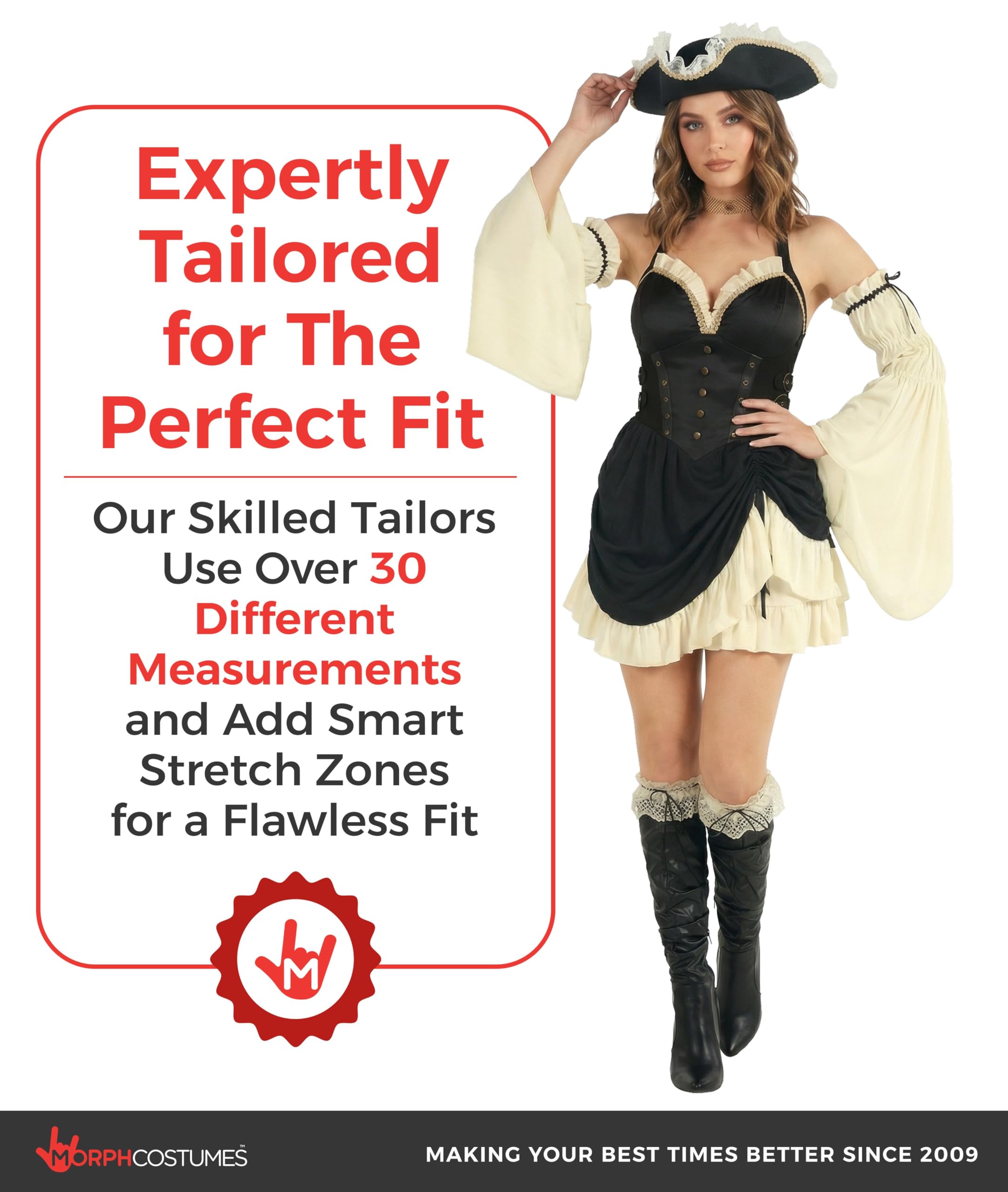 Morph Piratenkostüm für Damen, Piratenkleid, Perfekt für Halloween und Fasching, Spaßiges Verkleidungsoutfit