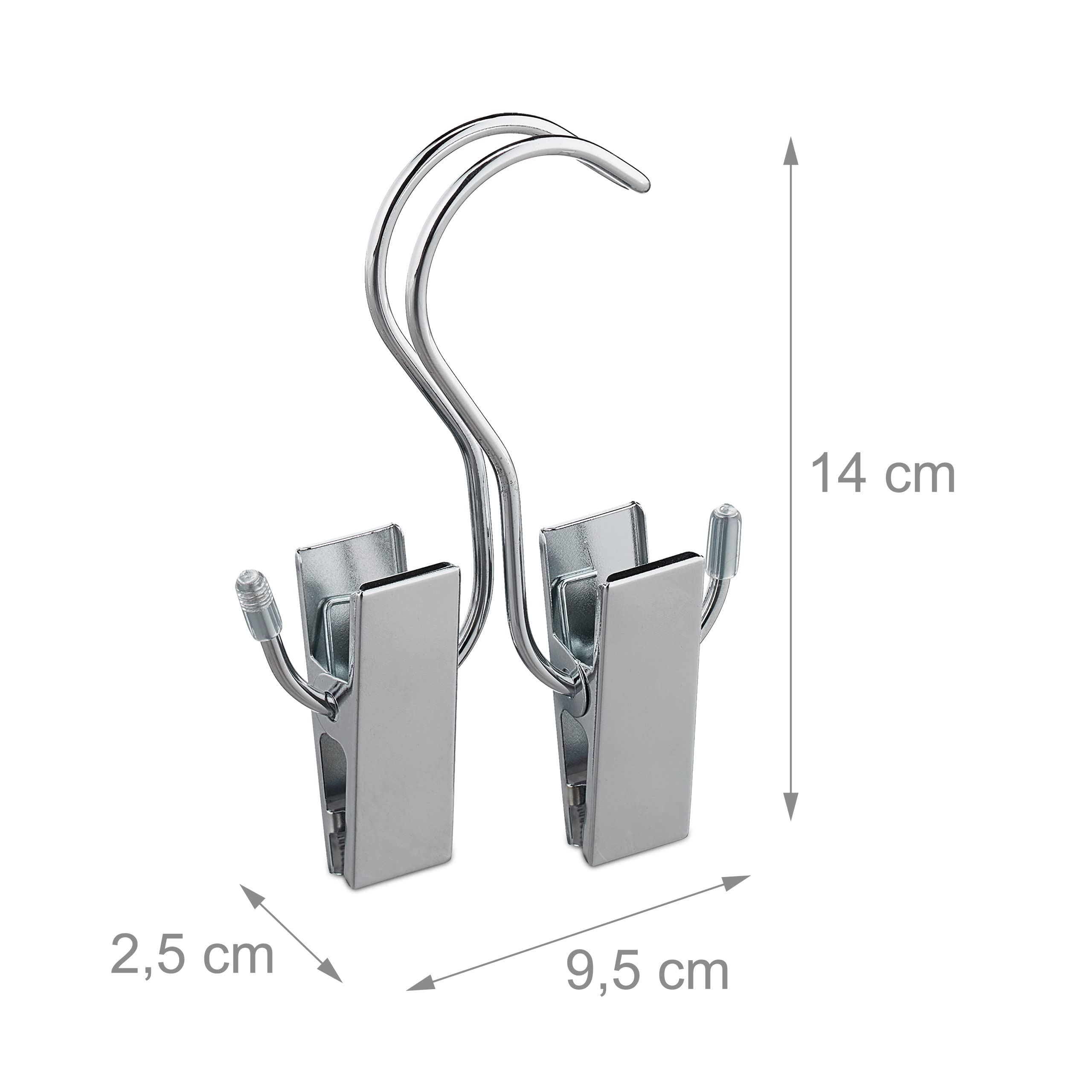 Relaxdays 10x Appendi Stivali, Set da 5 Mollette Appendiabiti, Doppia Clip, Gommati, per Stivaletti & Capelli, Ferro,Argento