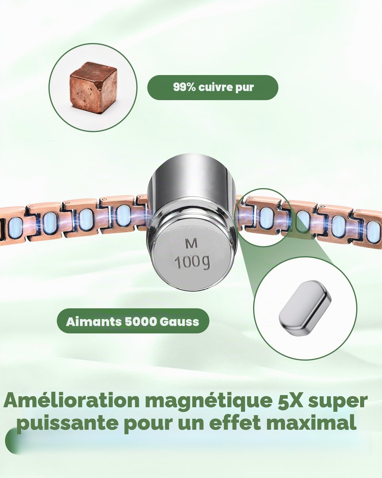 Jeracol Bracelet en cuivre 99 % pour femmes avec aimants puissants de 5000 gauss – Bracelet magnétique à fermoir papillon amélioré pour femmes pour le bien-être et le style, outil réglable et coffret
