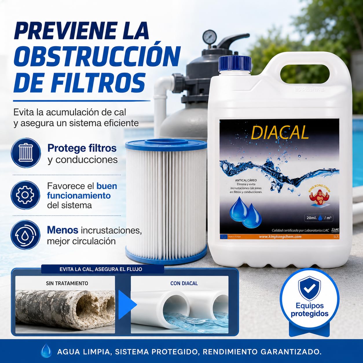 DIACAL 5 LITROS Anticalcáreo y Anti-Incrustante Filtros y Conducciones Piscinas 5 litros - Previene Corrosión - Evita y Elimina Incrustaciones Calcáreas