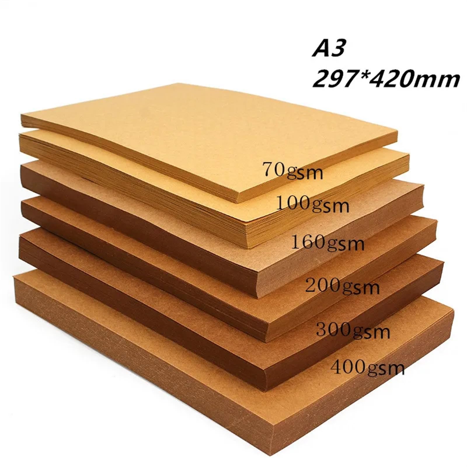 Papier Kraft Lot de 20 Feuilles de Papier Kraft Brun A3 70-200 g/m² for Fabrication de Cartes Artisanales, Carton épais(100gsm 20pcs)