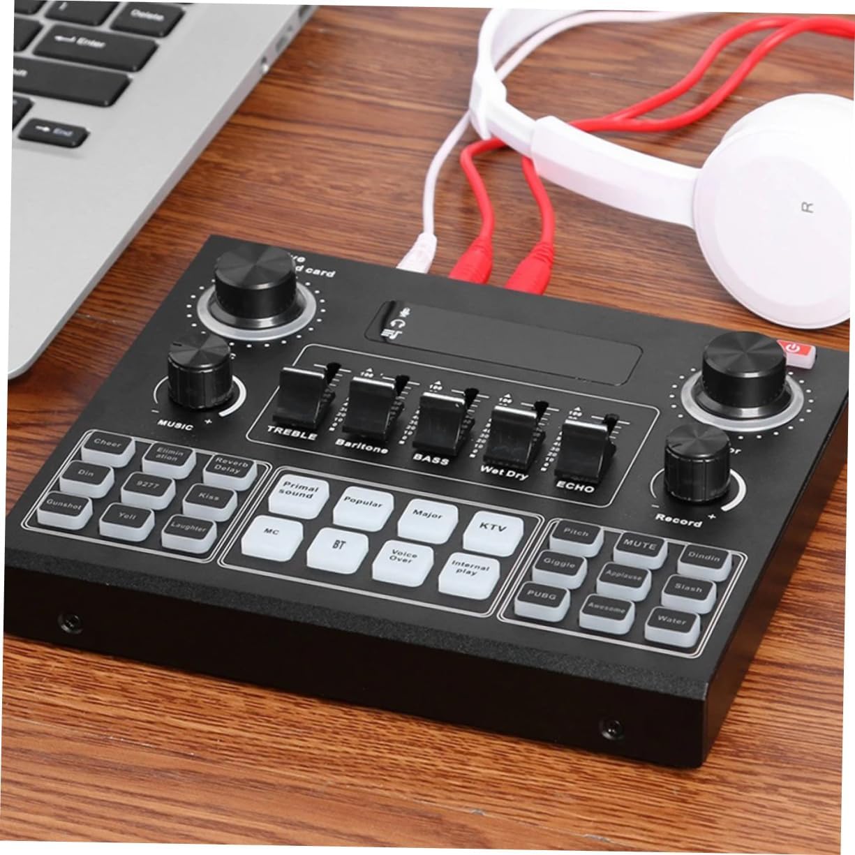 Voice Changer Audio Mixer with Reverberation Levels Sound Effects for Live Streaming Compatible with Phone Laptop Portable External Sound Card for Broadcasting Karaoke