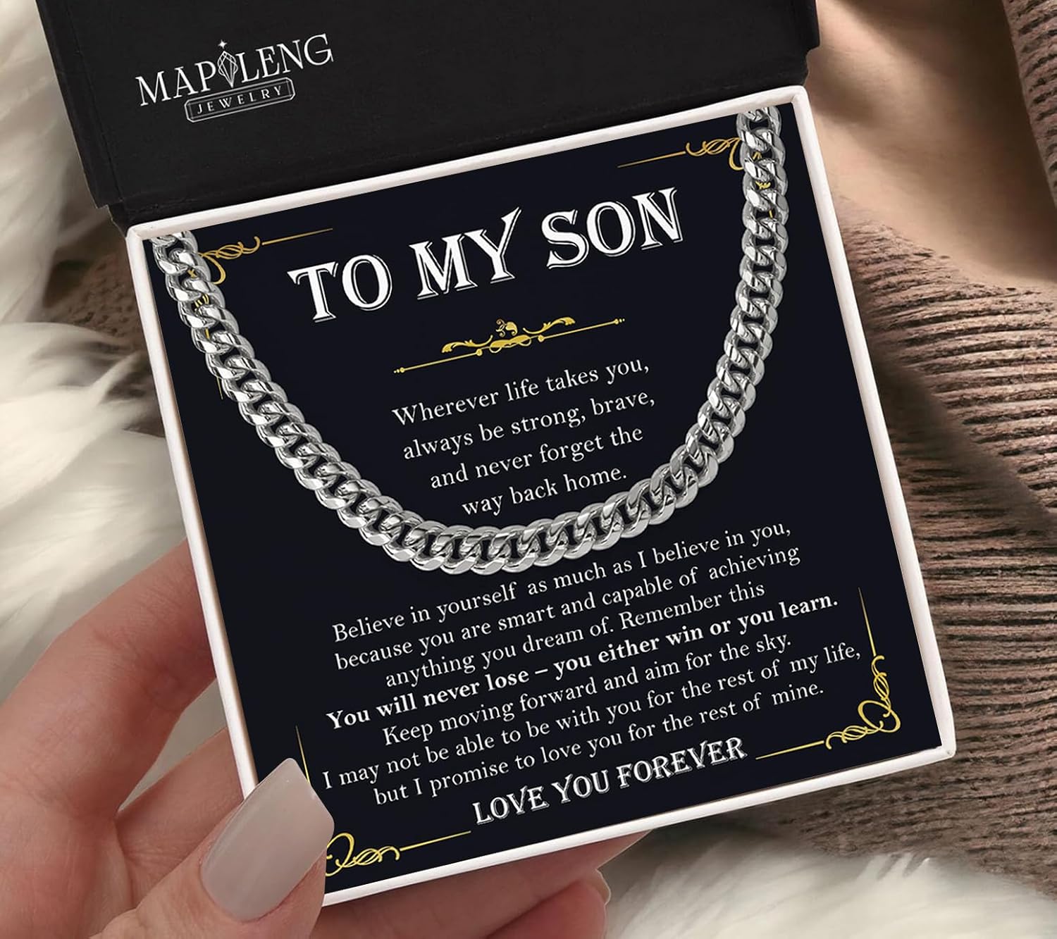 To My Son – Inspirational Cuban Necklace Gift from Mom and Dad, Symbol of Love, Faith, and Guidance, Meaningful Birthday, Graduation, or Christmas for Son, Christian Jewelry Keepsake for Him - Image 2