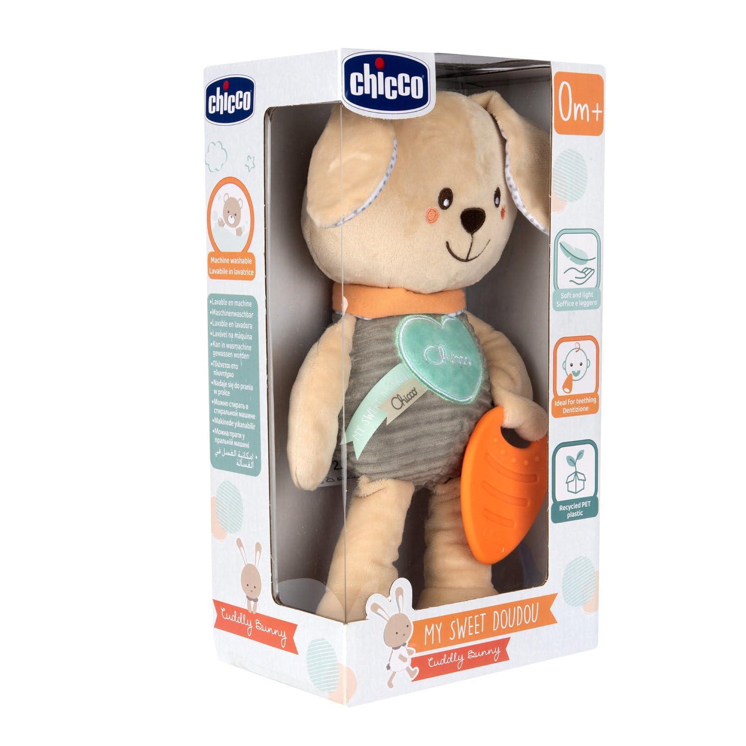 Chicco My Sweet Doudou Congilietto Coccolone, Morbido Coniglietto Realizzato con Diversi Tessuti, con Carotina in Plastica Morbida per Dentizione, Giochi Bambino, 0 Mesi+