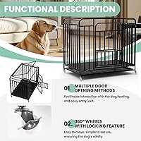 Vista 8 de Jaula resistente de 42 pulgadas con ruedas, perrera de acero indestructible con doble puerta, diseño a prueba de fugas para perros grandes, para uso