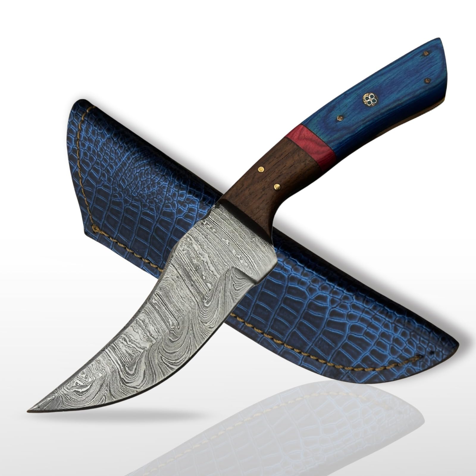 Custom Handmade Damascus Steel Hunting Knife – Fixed Blade Skinning Knives for Camping, Outdoor, Survival – Premium Damascus Blade with Sheath & Belt Loop – Tactical Bushcraft Hunting gear for Men