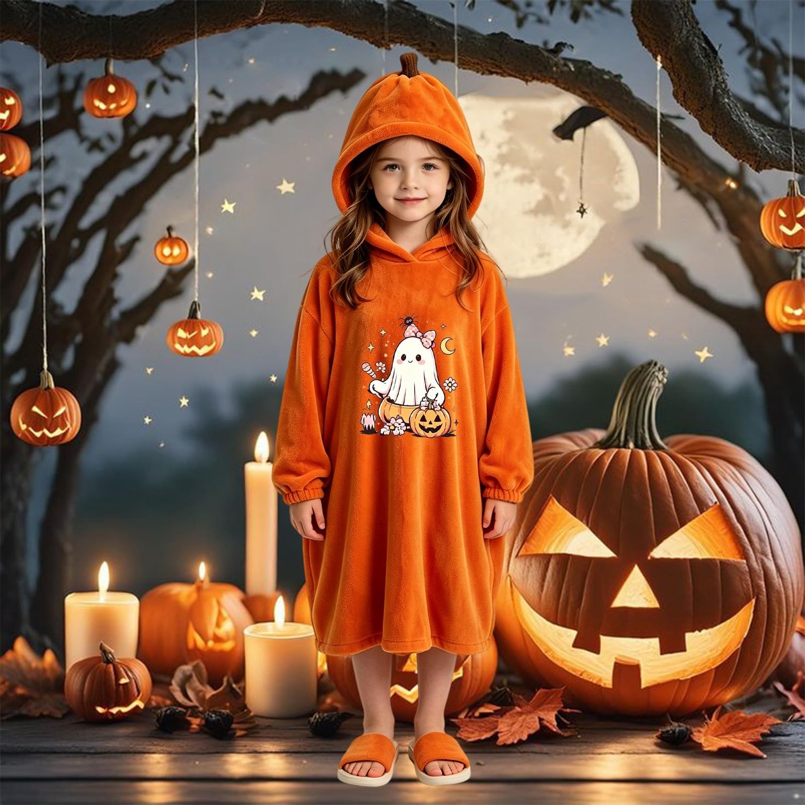 Generisch Halloween Mädchen Kostüm - Modisches Lässiges Kapuzenkleid Mit Langen Ärmeln