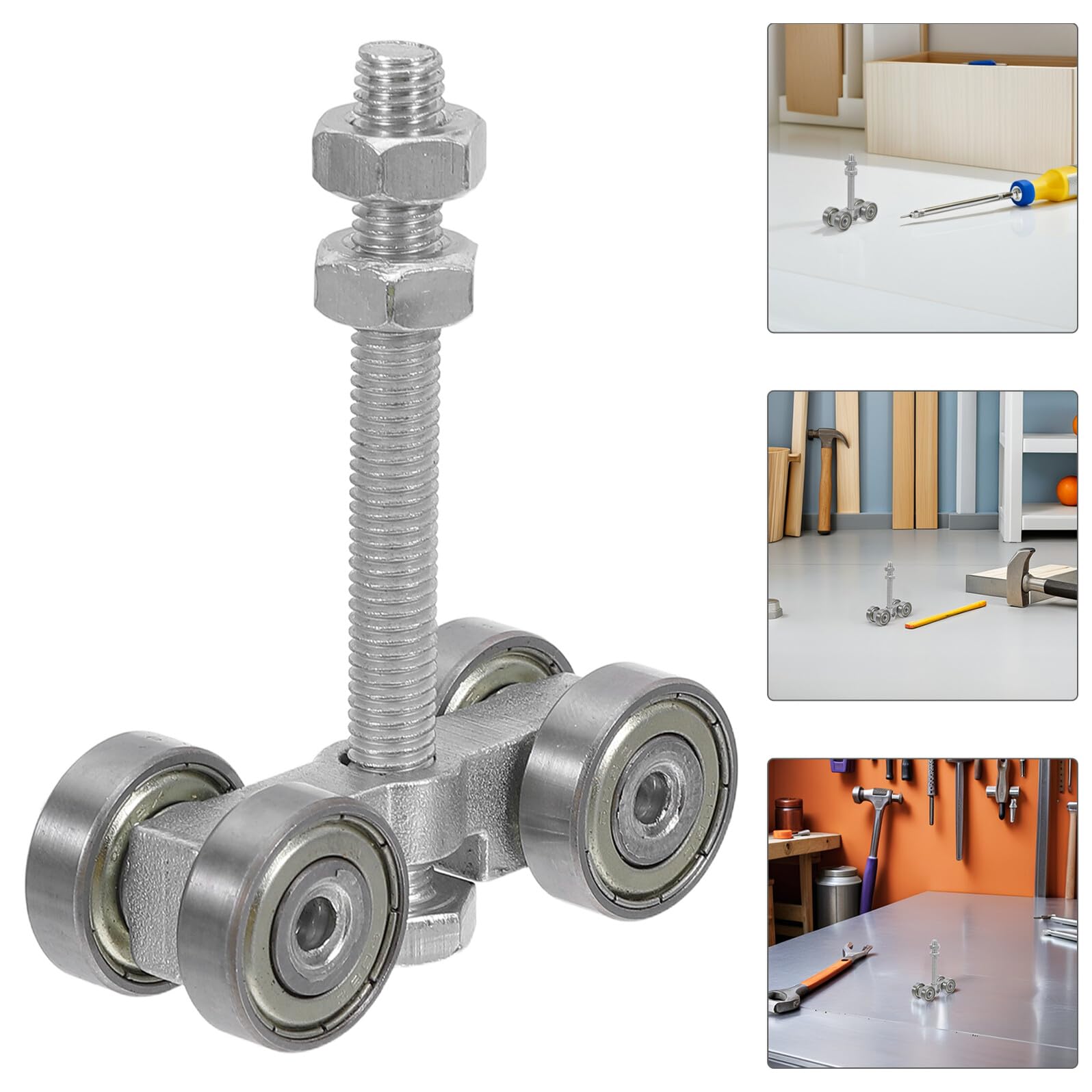 Poulie de Rail Suspendue en Acier Inoxydable Chariot à 4 Roulettes Amovibles M8, Système de Porte Coulissante Robuste pour Grange et Serrage, Coulissement Silencieux et Capacité