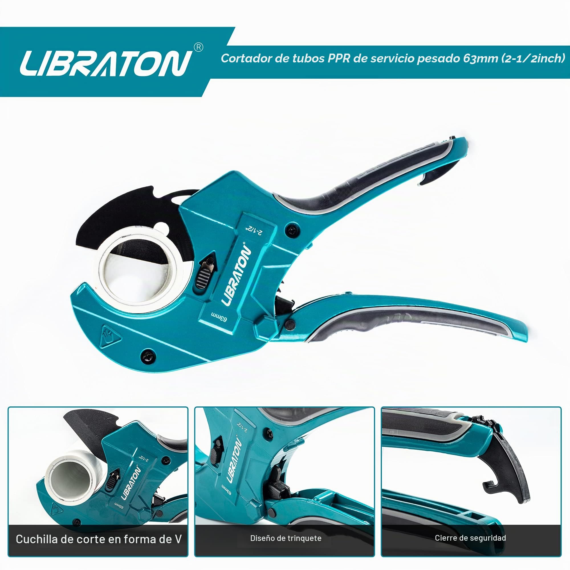Libraton Cortatubos de PVC de 2-1/2" (63mm), cortador de PVC grande, hoja mejorada para cortatubos de plástico de alta resistencia