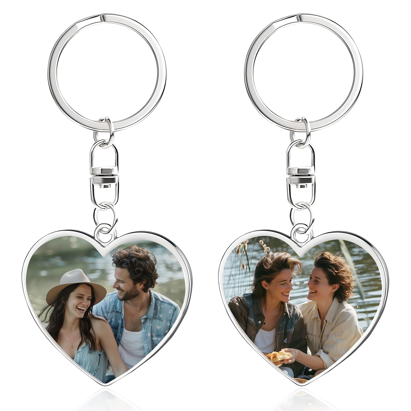 BEXOA Personalised Keyring Photo & Text - Custom Keychain with Engraved Name Keyrings Customized Keychains with Picture Personalised Gifts for Men, Women, Dad and Mom (Rotating Heart 1)