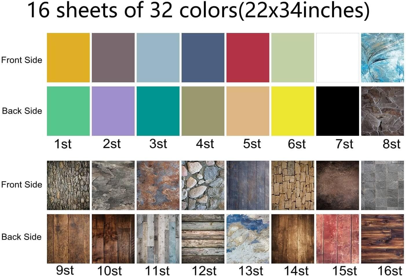 32 Colors Photography Backdrops for Product and Food 16PCS 22x34inch Small Background for Tabletop Photography