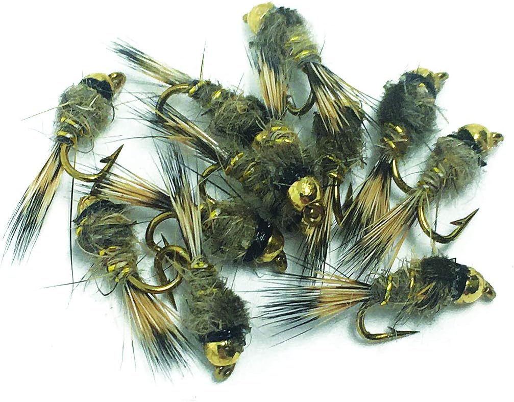 Gold Bead Hares Ear Fly Fishing Flies. 1 Dozen Flies