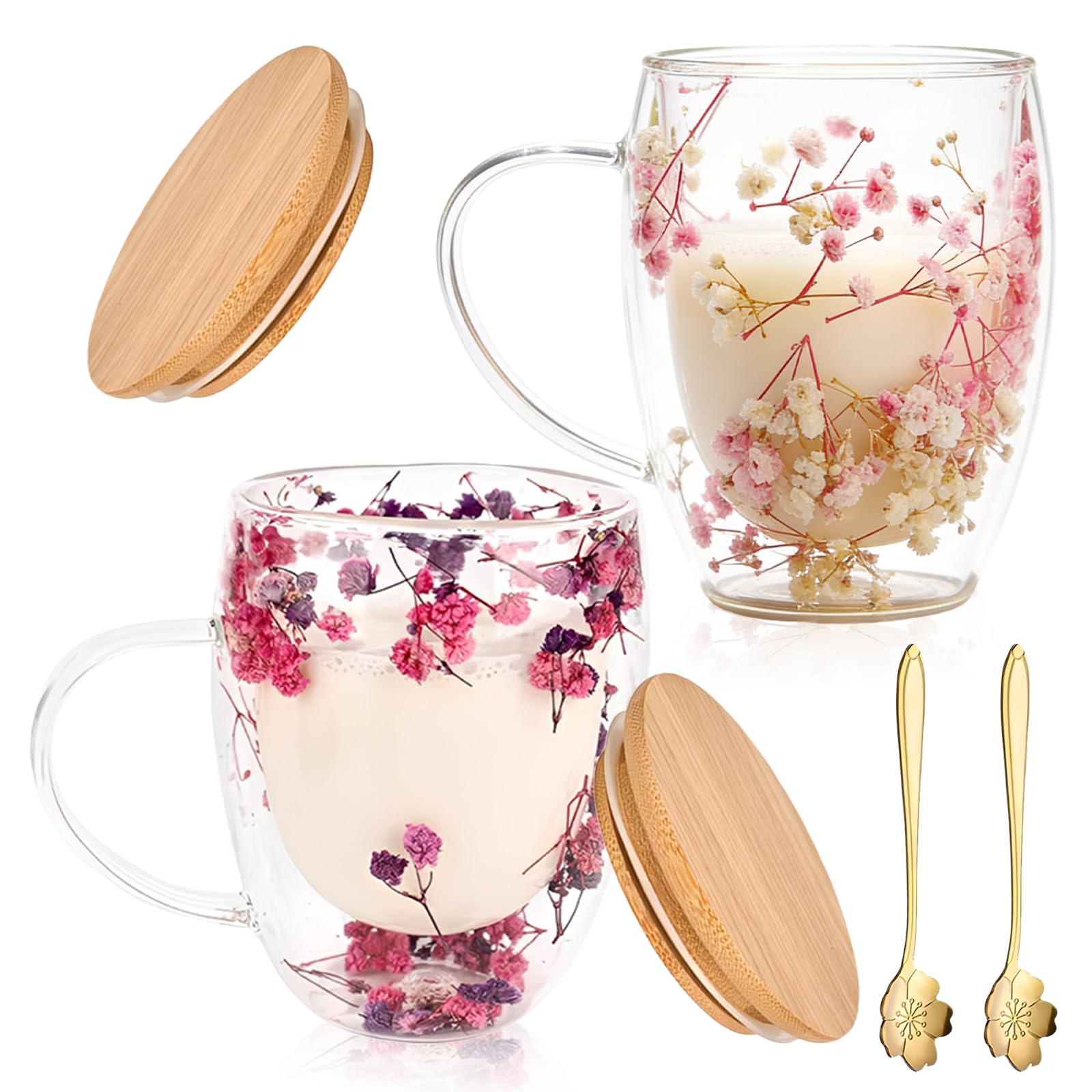 Tasses double paroi avec fleurs séchées le coffret cadeau idéal pour les amateurs de latte