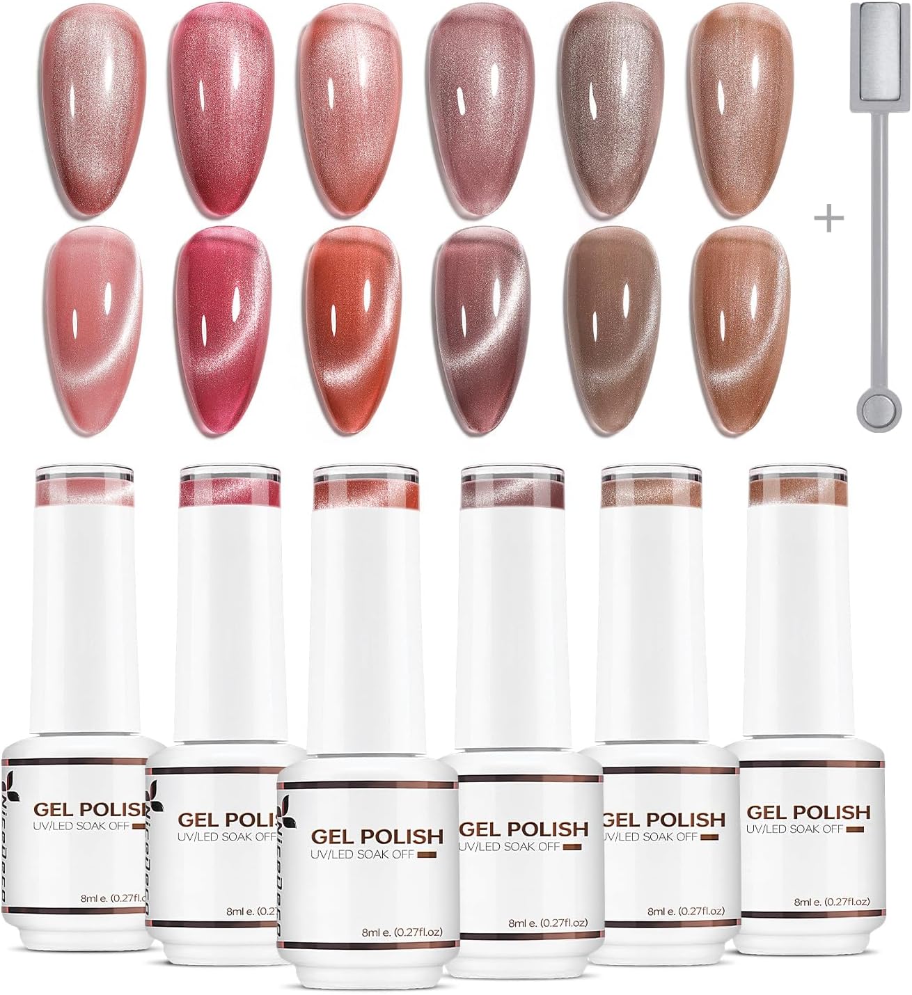 Nicedeco Cat Eye Gel Semi Permanent Nail Gel Nail Polish UV LED Soak Off Cruelty-Free Gellak 6 X 8ML Color Nail Art Set Gift 30