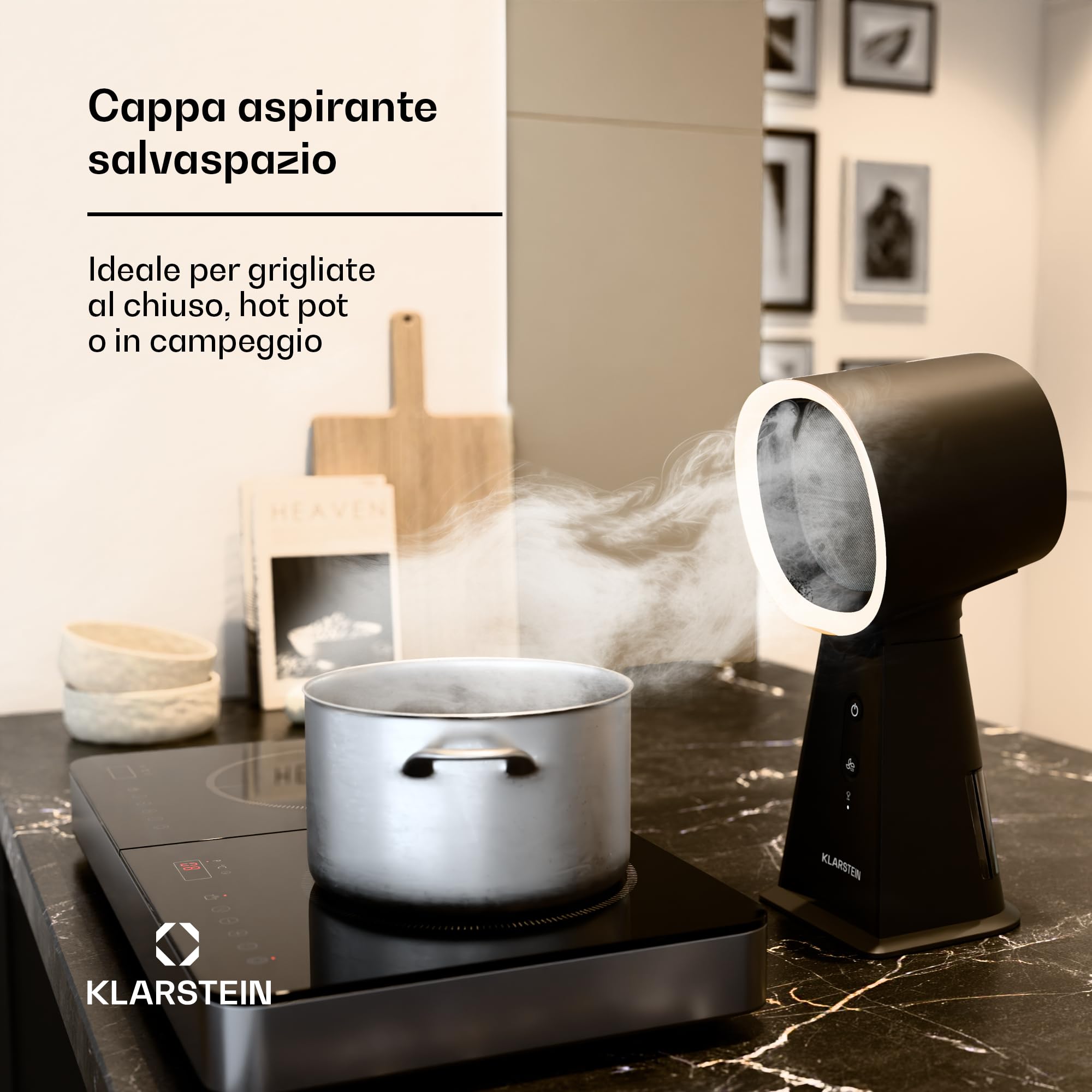 Klarstein - Cappa Aspirante Portatile, Compatta & Potente, 200 m³/ora, Filtro Multistrato, Base Antiscivolo, Ideale per Piccole Cucine & Spazi di Cottura