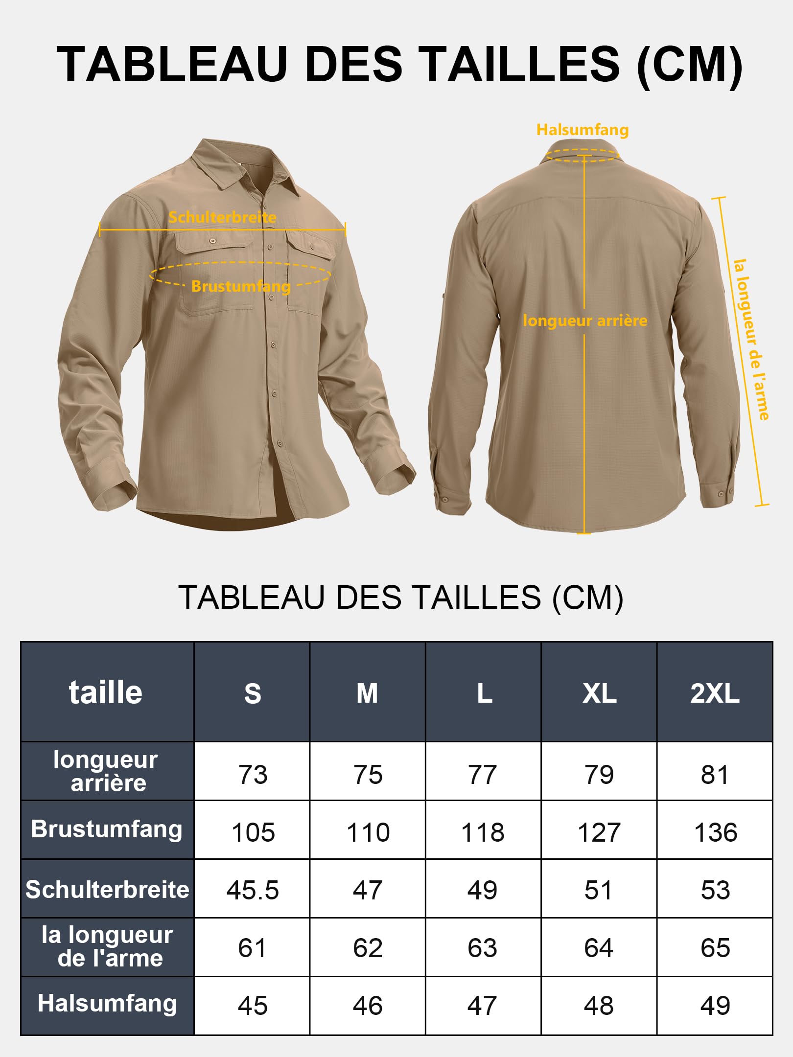 Chemise Safari Homme UPF50+ Protection UV à Manches Longues Chemise de pêche pour Homme Boutonnée Séchage Rapide Fonctionnelle
