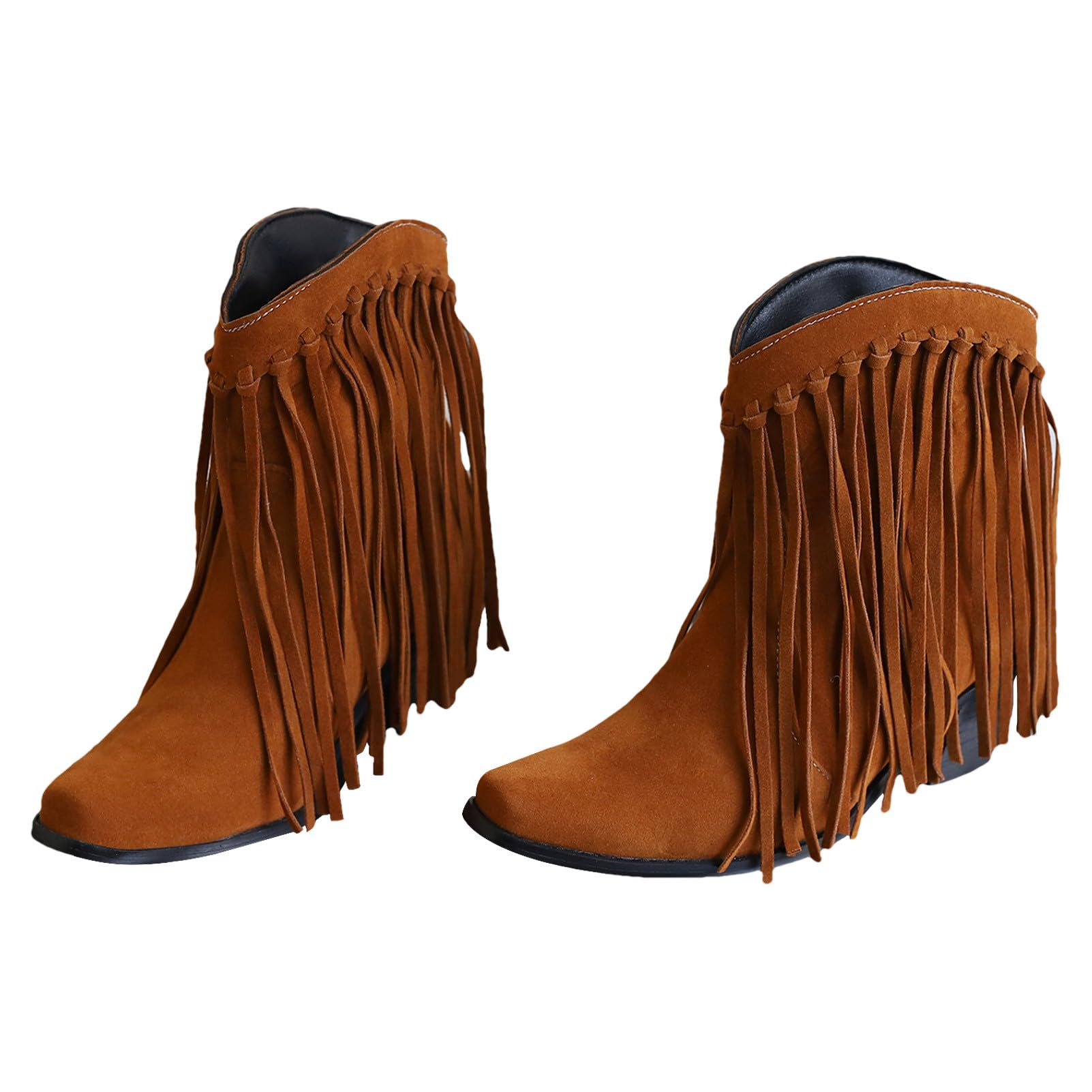 rismart Femmes Cowboy Chevilles Bottines Frangées Large Mollet Petit Bout Carré Western Bootie