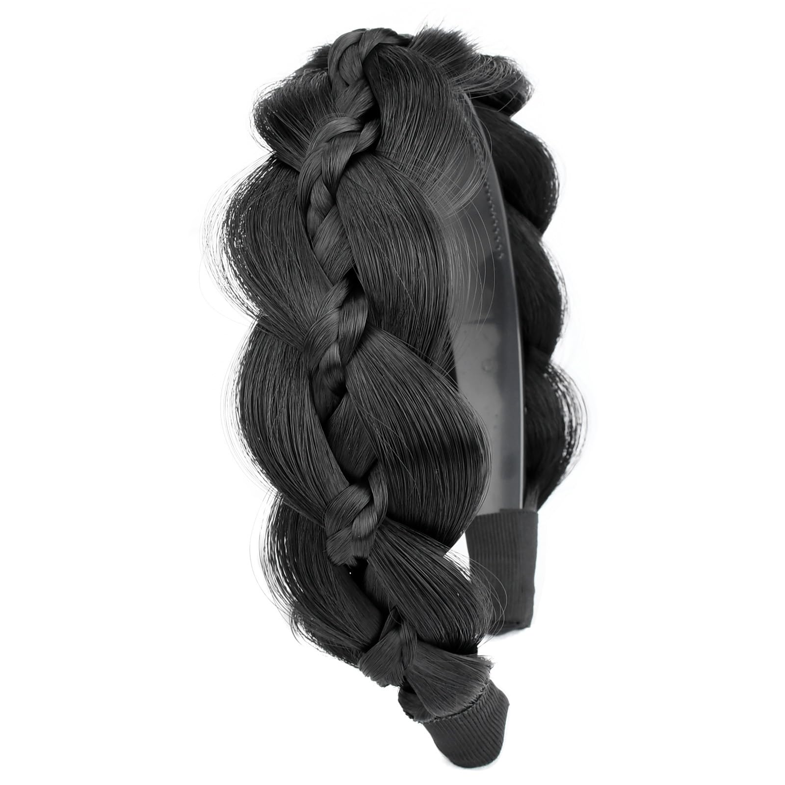 BOBIYA Plaited Hair Headband with Tooth Braid Hair Headband with Teeth Wide Braided Hair Headband (Natural Black, One Size)