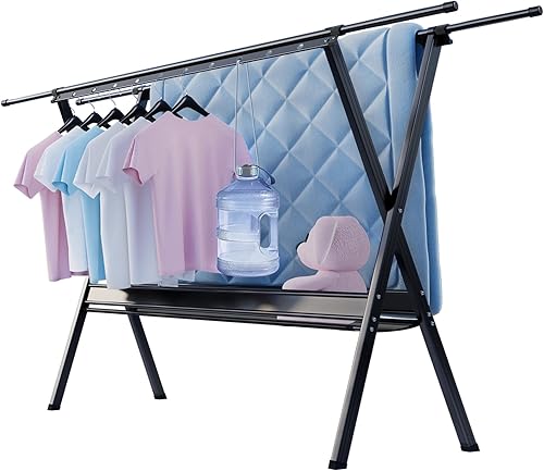 Estante de secado de ropa plegable de 76 pulgadas, aleación de aluminio, resistente y portátil, longitud ajustable, ahorra espacio, perchero