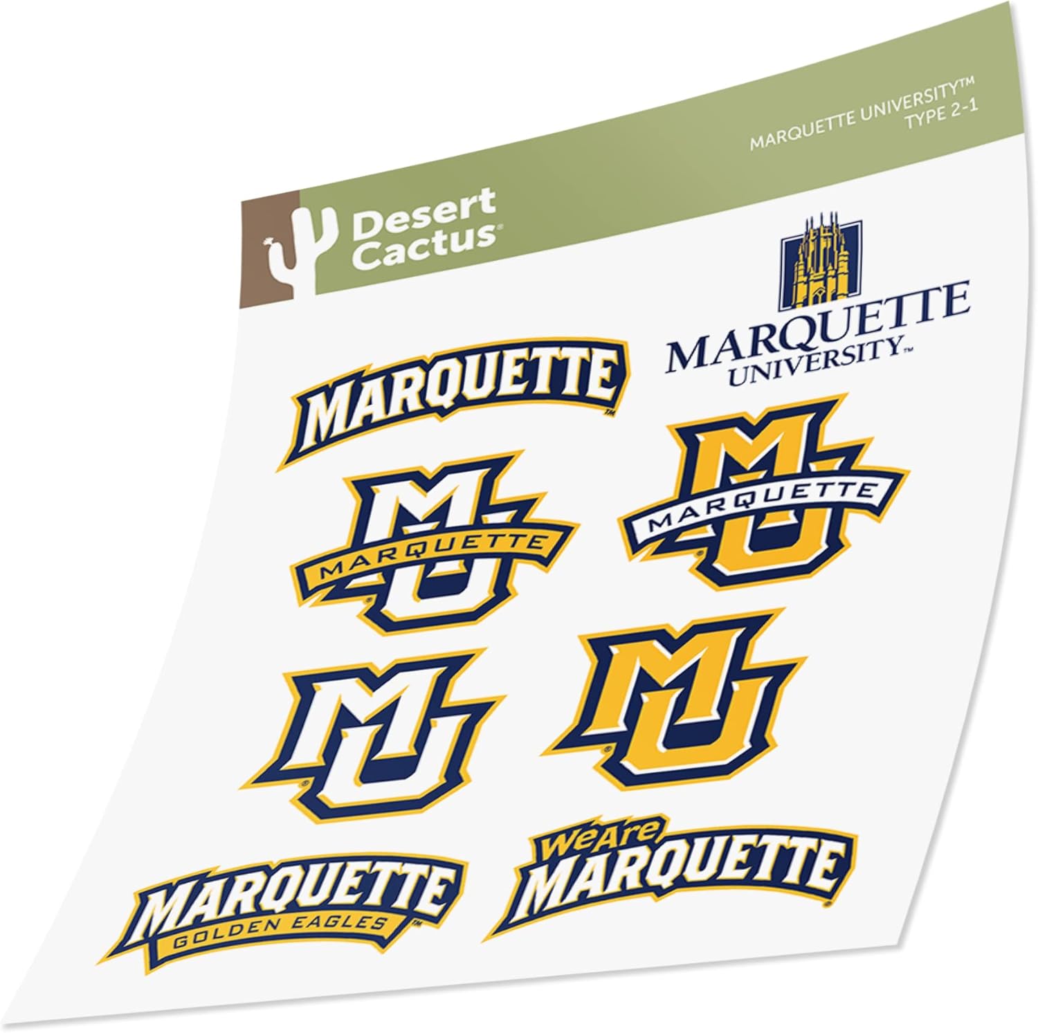 Desert Cactus Marquette University Sticker Marquette Golden Eagles Vinyl Decal Laptop Water Bottle Car Scrapbook Sheet (Type 2) - Image 3