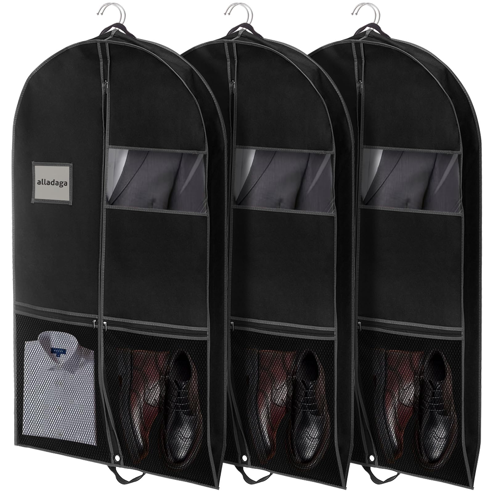 3 Pack 43 Garment Bags for Travel and Storage Suit and Dress Bags with Duffle Design Ideal for