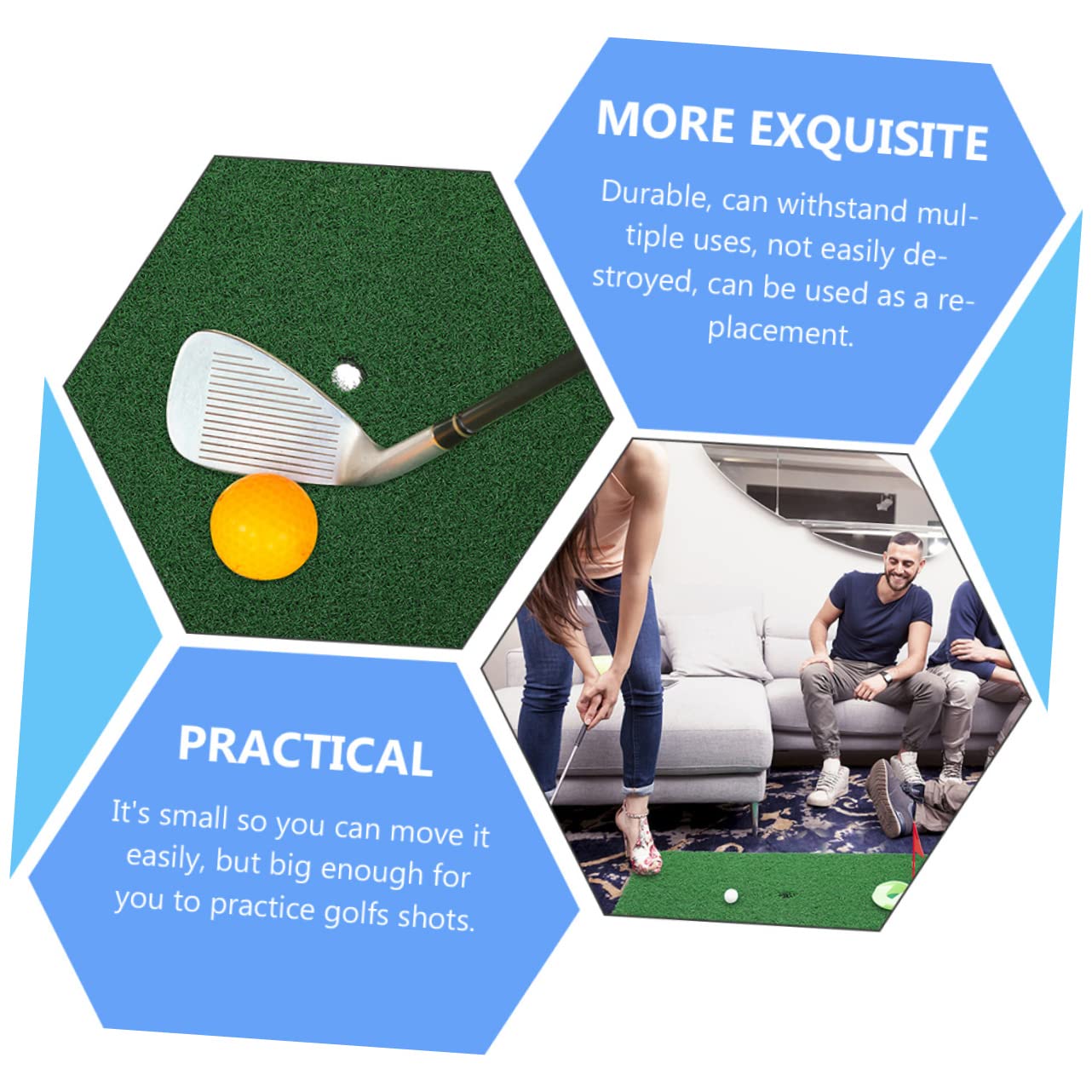 Happyyami Golf Chipping Mat Set 2pcs Mini Indoor Golfing Mats Golf Practice Turf for Backyard Home Office