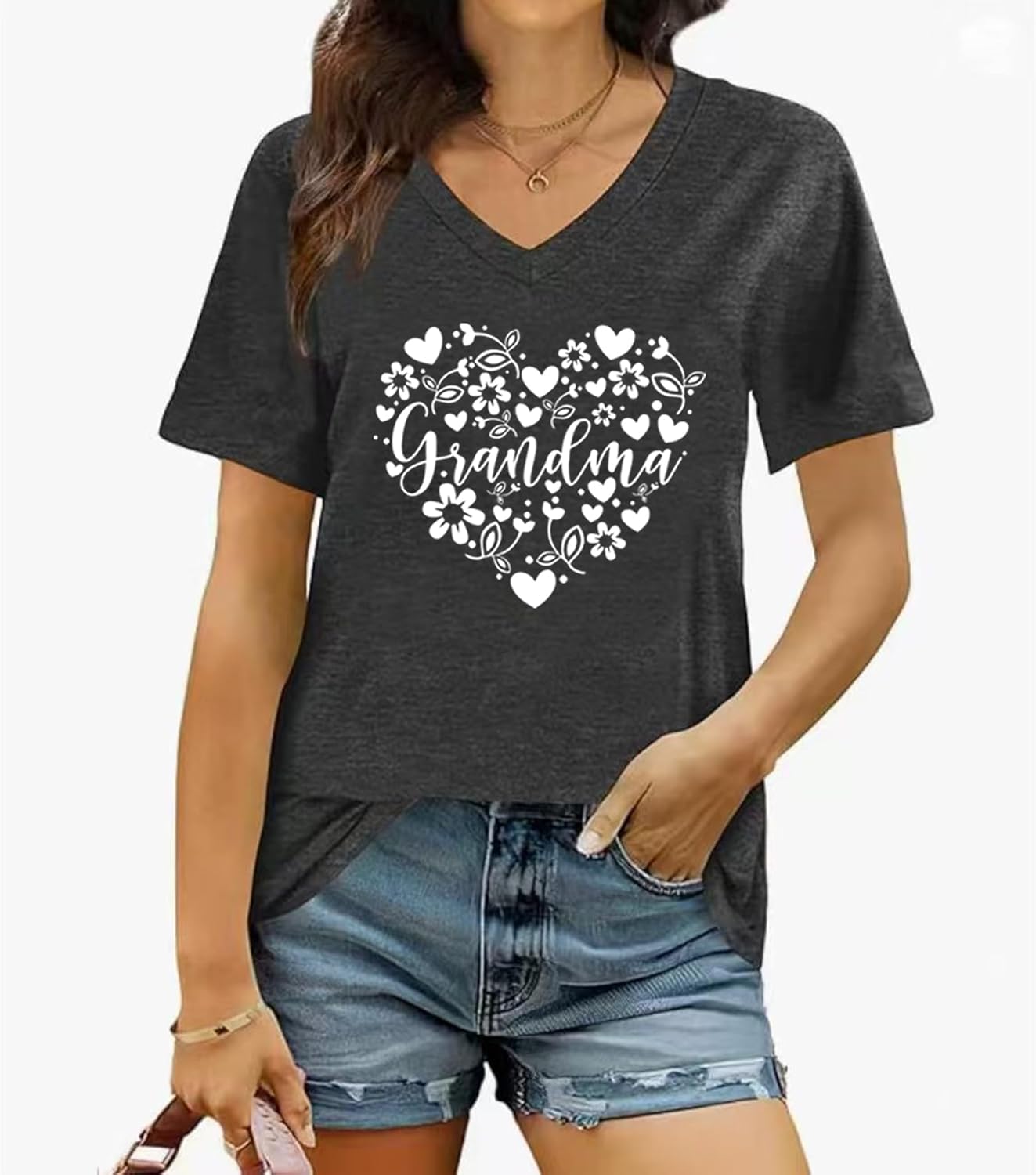 Grandma Shirt for Women: Grandmother Tshirts Mama Graphic Tee Tops Mother Vneck Short Sleeve - Image 2