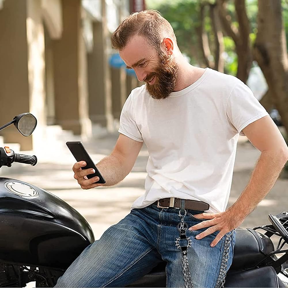 Catena Portafoglio Punk Con Ganci - Doppia Catena Metallica Per Jeans E Borse - Stile Rock/Moto - Uomo E Donna - Foto 2