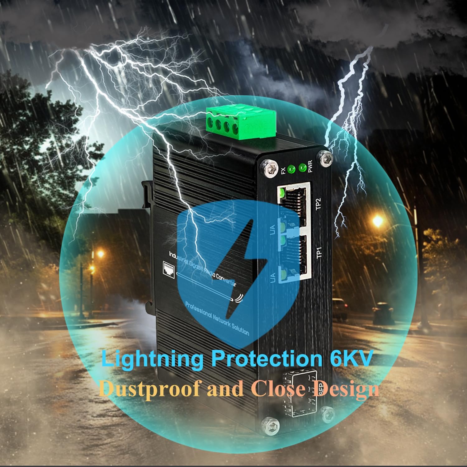 Mini Industrial 2-Port Gigabit Ethernet to Fiber Media Converter with SFP Slot, DIN-Rail Mount, 12-48V Wide Voltage DC Input