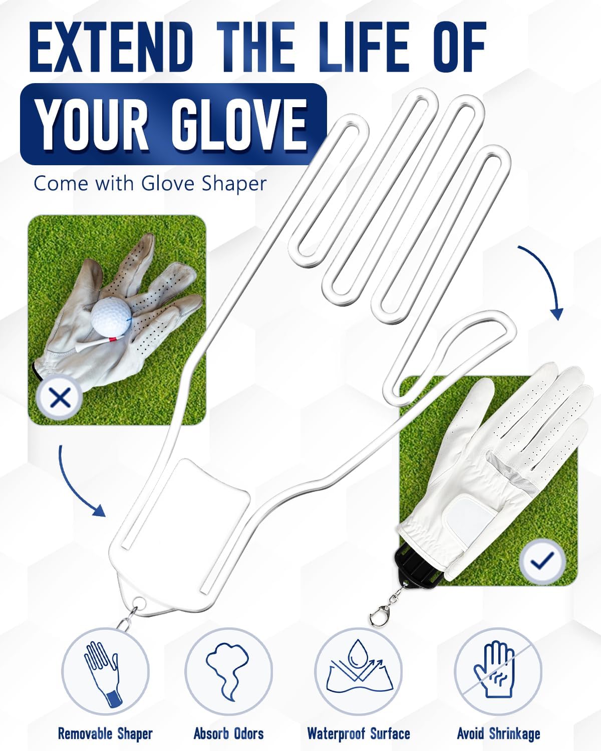 GLORIEROO Odor-Absorbing Golf Glove Holder Case for Men Women with Glove Shaper - Fits Golf Club Bag, Golf Organizer Storage for Phone, Tees, Divot Tool, Ball Markers, Golf Gifts for Men Women