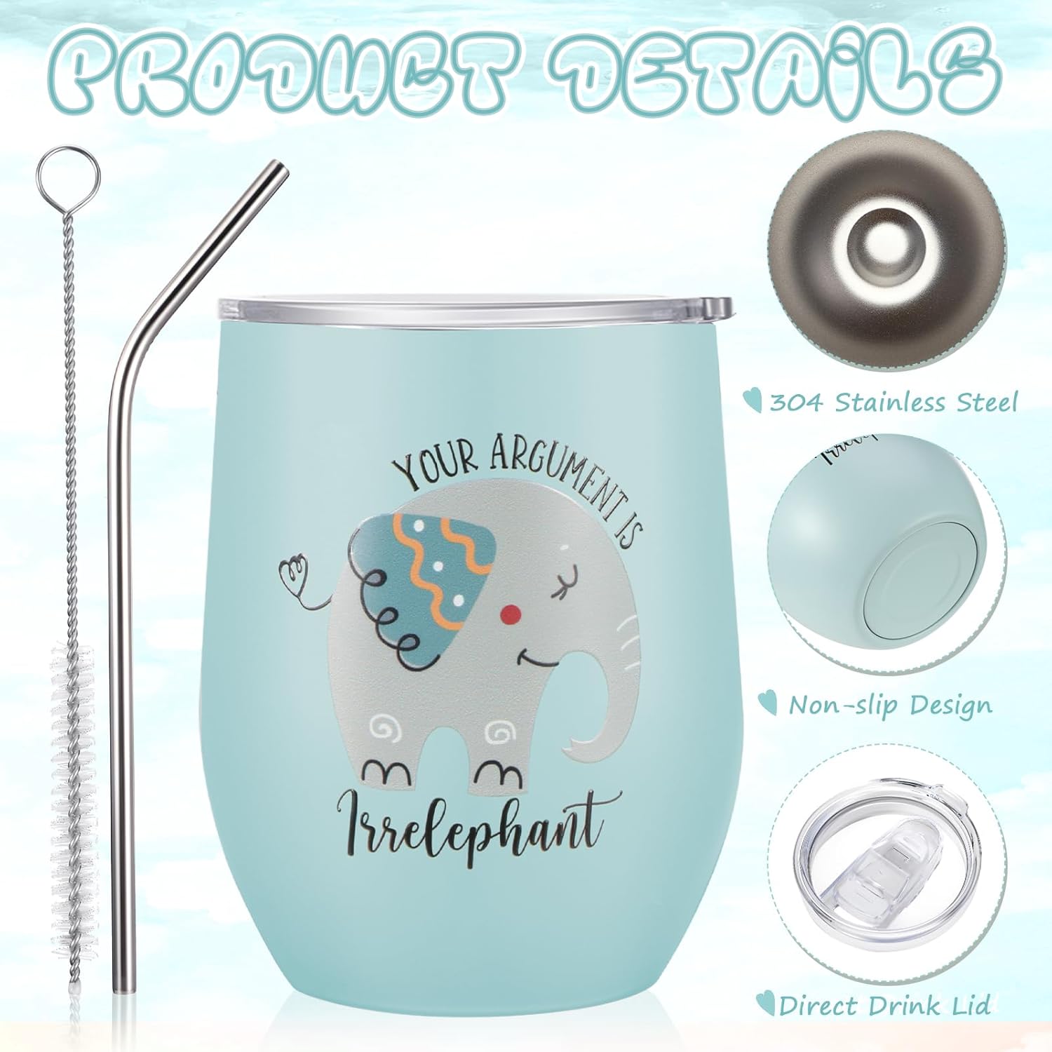 Sieral 3 Pcs Elephant Gifts for Women Girls Elephant Lovers Gifts Set with 12 oz Stainless Steel Wine Tumbler with Lid Cosmetic Bag Keychain for Animal Lovers Gift Friendship Day Birthday Cup