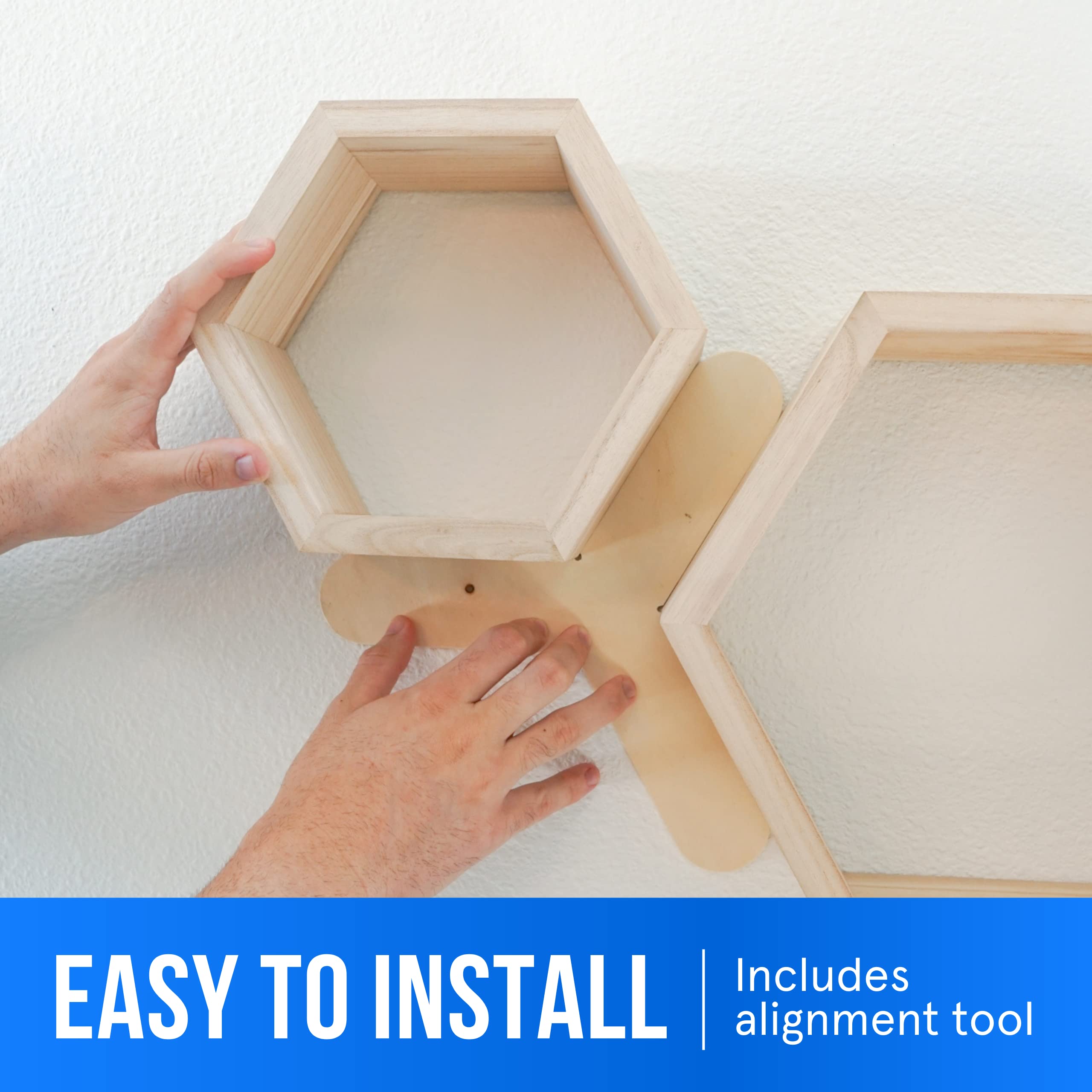Estantes hexagonales – Estantes flotantes de madera natural – Juego de 4 – Estante de pared para dormitorio, oficina, sala de estar y baño – Decoración de pared de granja – Estantes decorativos de