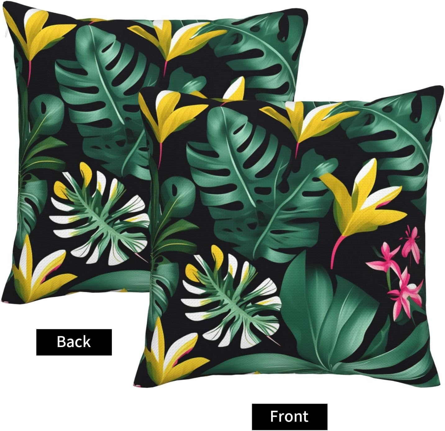 Hawaiian Tropical Leaves Flower Imitation Linen Pillowcase -2 Sets, Fashionable Home Decoration, Used for Sofas, Gardens, beds
