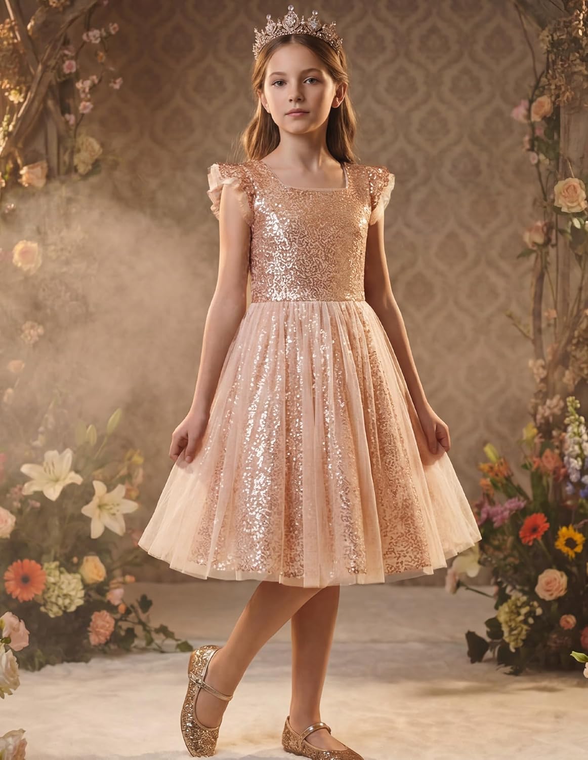 GRACE KARIN Girls Party Sequin Dress Size 6-12Y, Kids Birthday Dance Formal Sparkly Dresses, Wedding Flower Girl Dress - Image 3