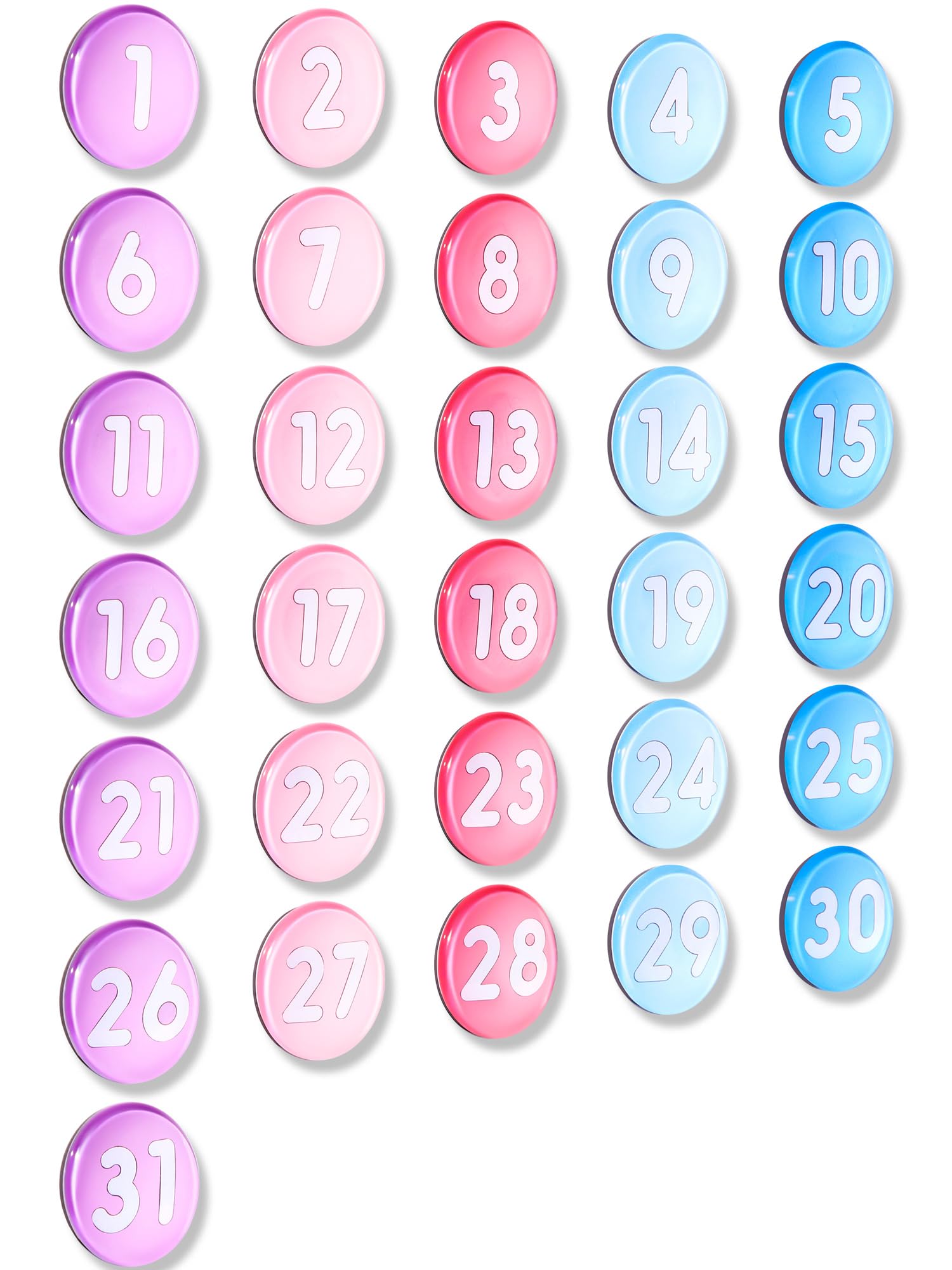 1-31 Magnetic Numbers Colored Glass Calendar Magnets for Whiteboard Dry Erase Board Fridge Schedule Refrigerator(Purple Pink,1.38",Numbered) โ image 1