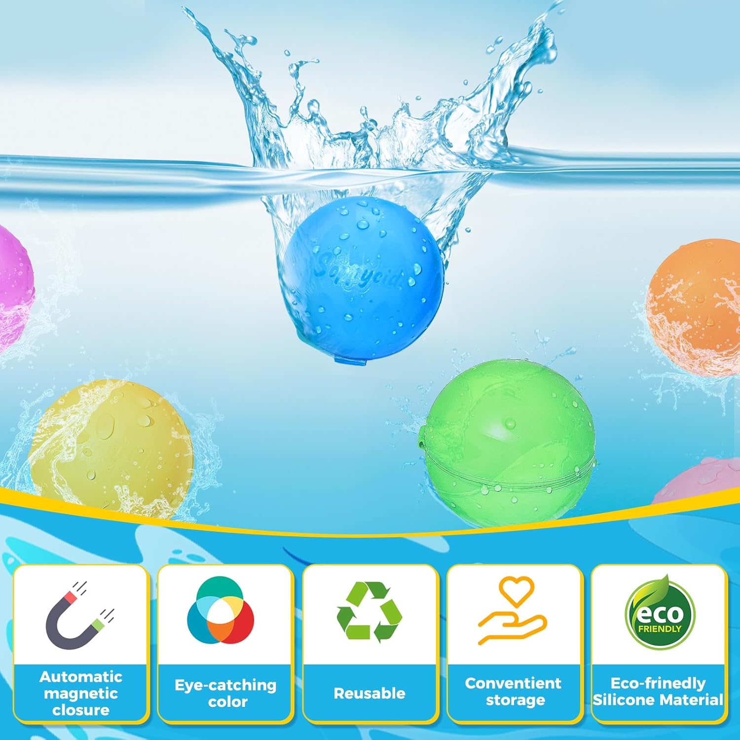 12PCS Reusable Water Balloons - Quick Fill Water Balls Toys For Toddler Age 4-8 - Refillable Self-Sealing Water Splash Bomb For Summer Party Pool Outdoor Beach Toys for kids Age 8-12