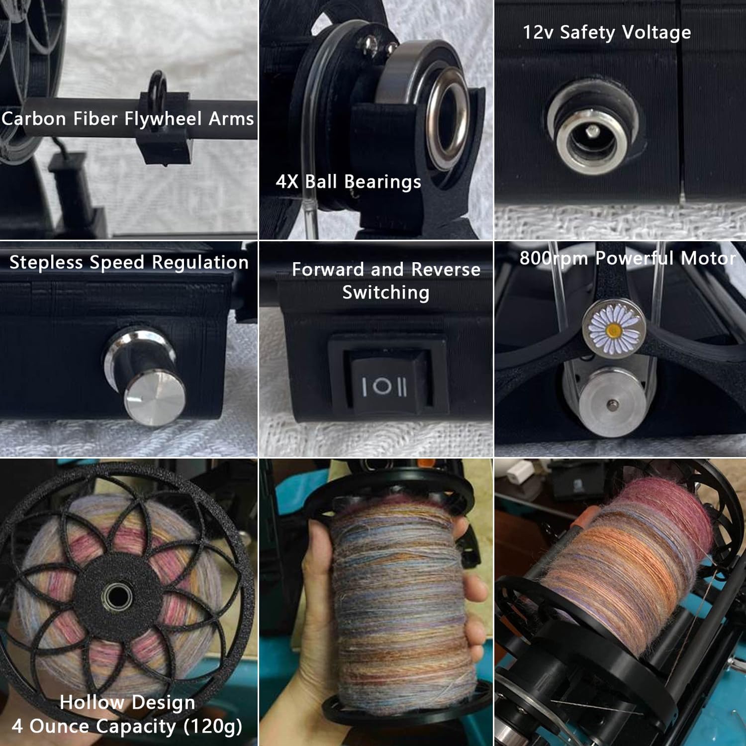 Mini Electric Yarn Spinner, 12V Adjustable Speed Wool Weaving Machine, 12mm Feng Opening for Efficient Yarn Crafting and Knitting Supplies
