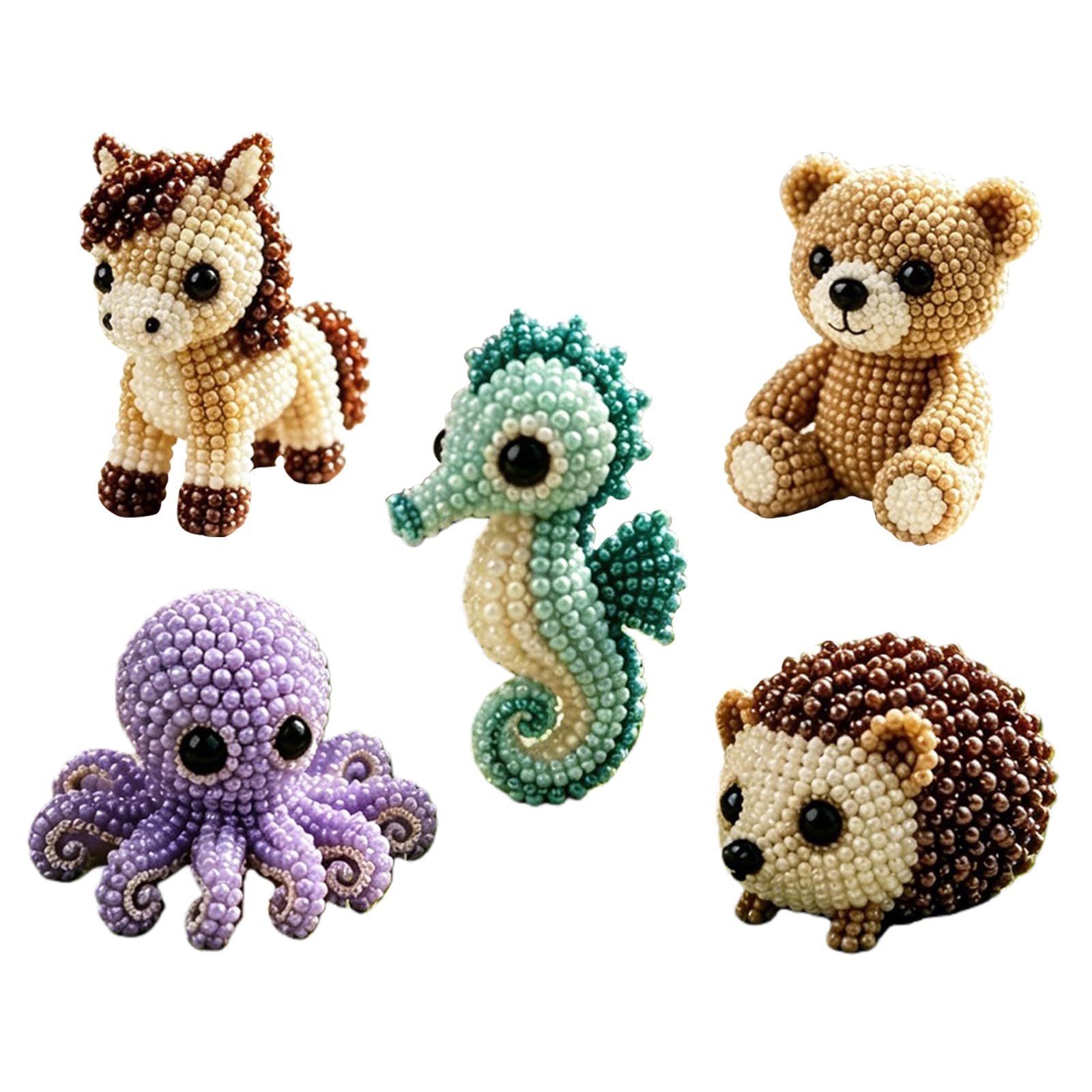 Introti 5pcs 3D DIY Beaded Animal DIY Kit with Colourful Beads and Instructions Creative Beadwork Set Cute Animals Bead Embroidery Kit Gift for Beginners & Craft Enthusiasts (C)