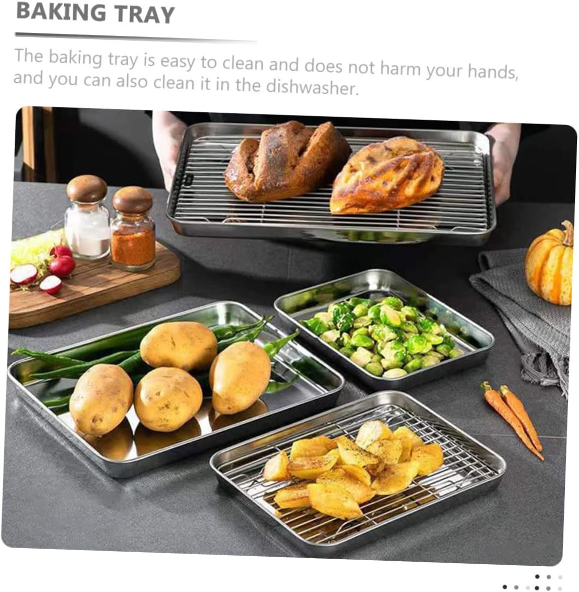 Cabilock 1Set Multi Function Baking Tray with Reusable Baking Rack Wear Resistant and Easy to Clean for Camping and Kitchen Use Grill and Cooling Rack