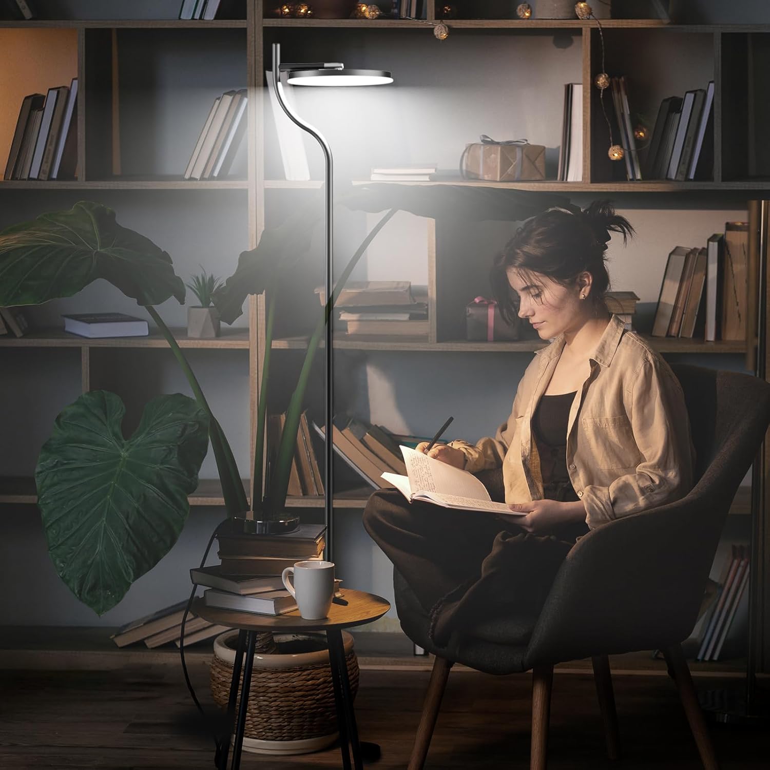 FIMEI LED Modern Floor Lamp, Super Bright Dimmable Tall Standing Lamp with 10'' Lamp Panel, 4 Color Temperature Rotatable Reading Floor Lamps, Remote&Touch Control, for Living Room Office Bedroom