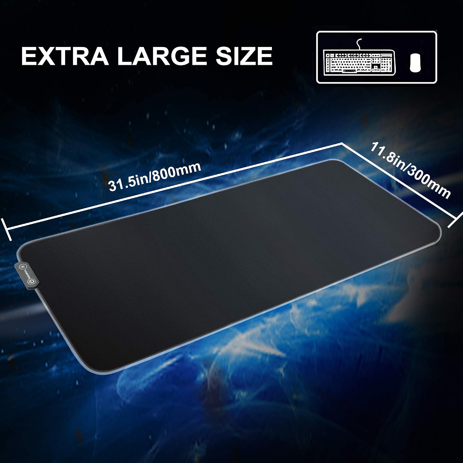Large RGB Gaming Mouse Pad - REAWUL 14 Modes Oversized Glowing Led Extended Mousepad, Anti-Slip Rubber Base and Waterproof Surface, Extra Large Soft Led Computer Keyboard Mouse Mat - 31.5 x 11.8in