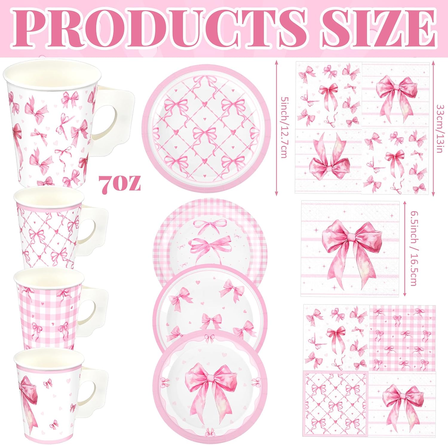144 Pcs Pink Bow Party Supplies Kits Bachelorette Party Decorations Include Pink Paper Plates Napkins Cups Coquette Disposable Tableware Dinnerware for Girls Birthday Bridal Shower - Image 3
