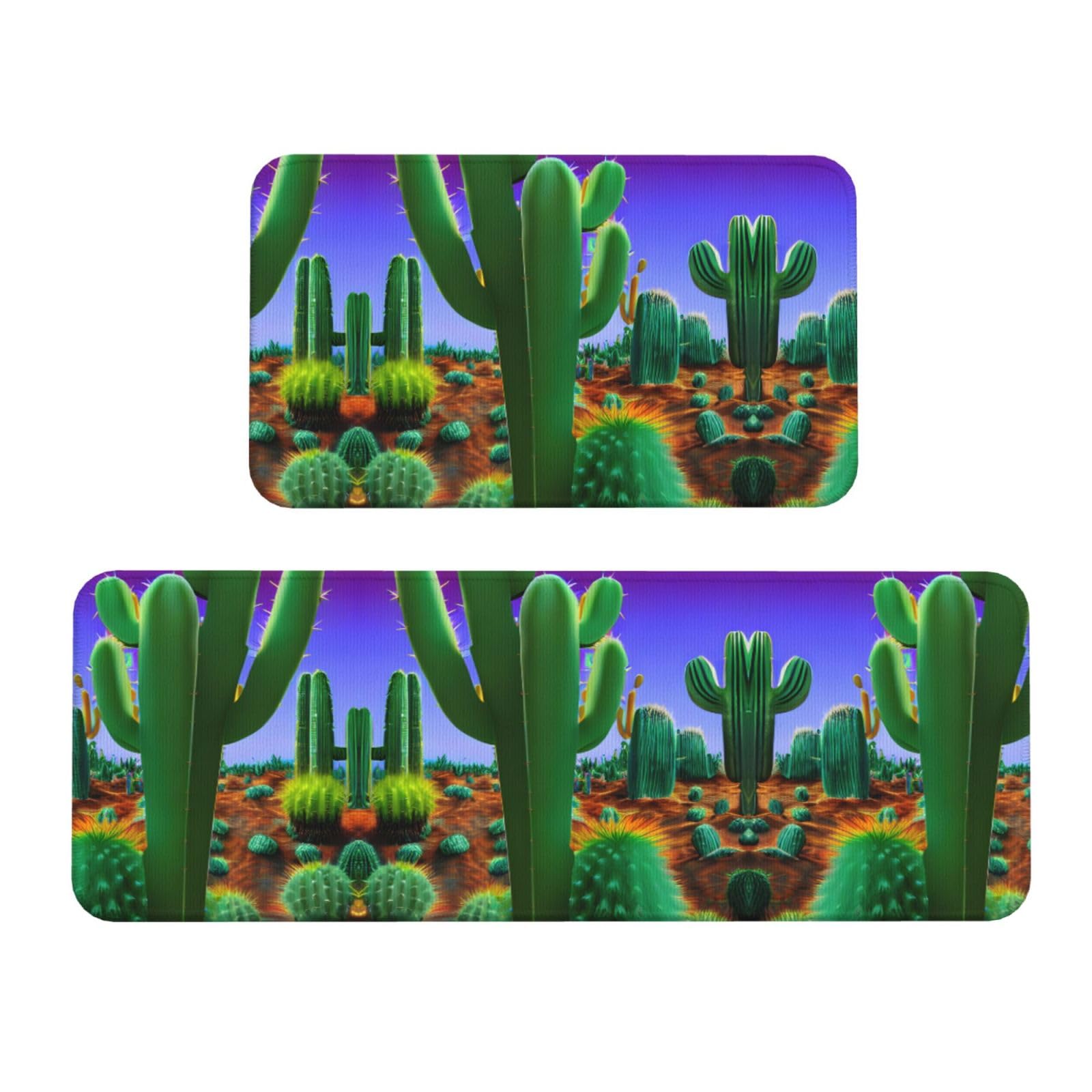 Tapis de cuisine motif cactus lot de 2 tapis antidérapants lavables et confortables
