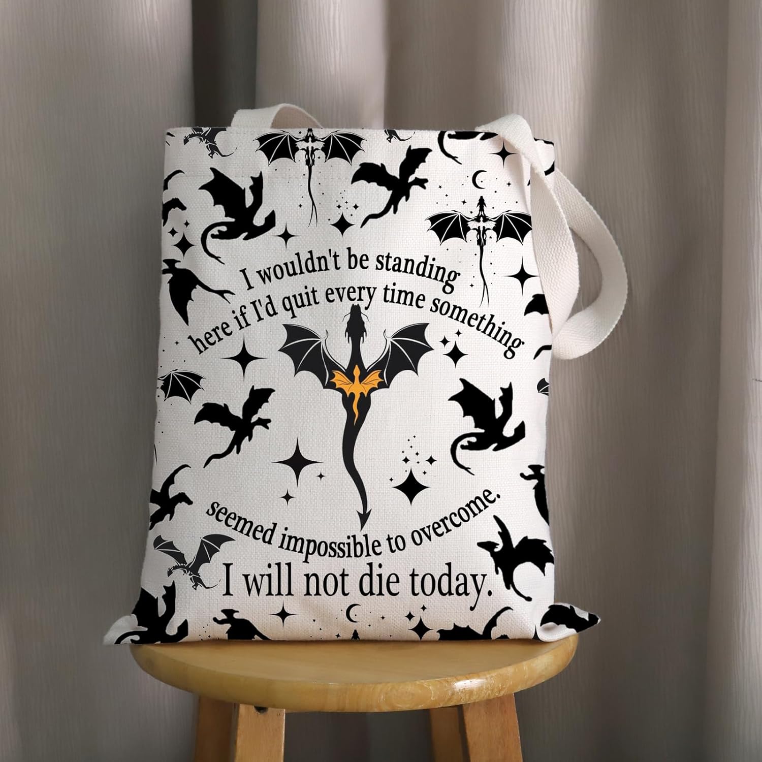 BDPWSS I Will Not Die Today Dragon Rider Gift Dragon Lover Handbag Fantasy Reader Tote Bag for Bookworm - Image 7
