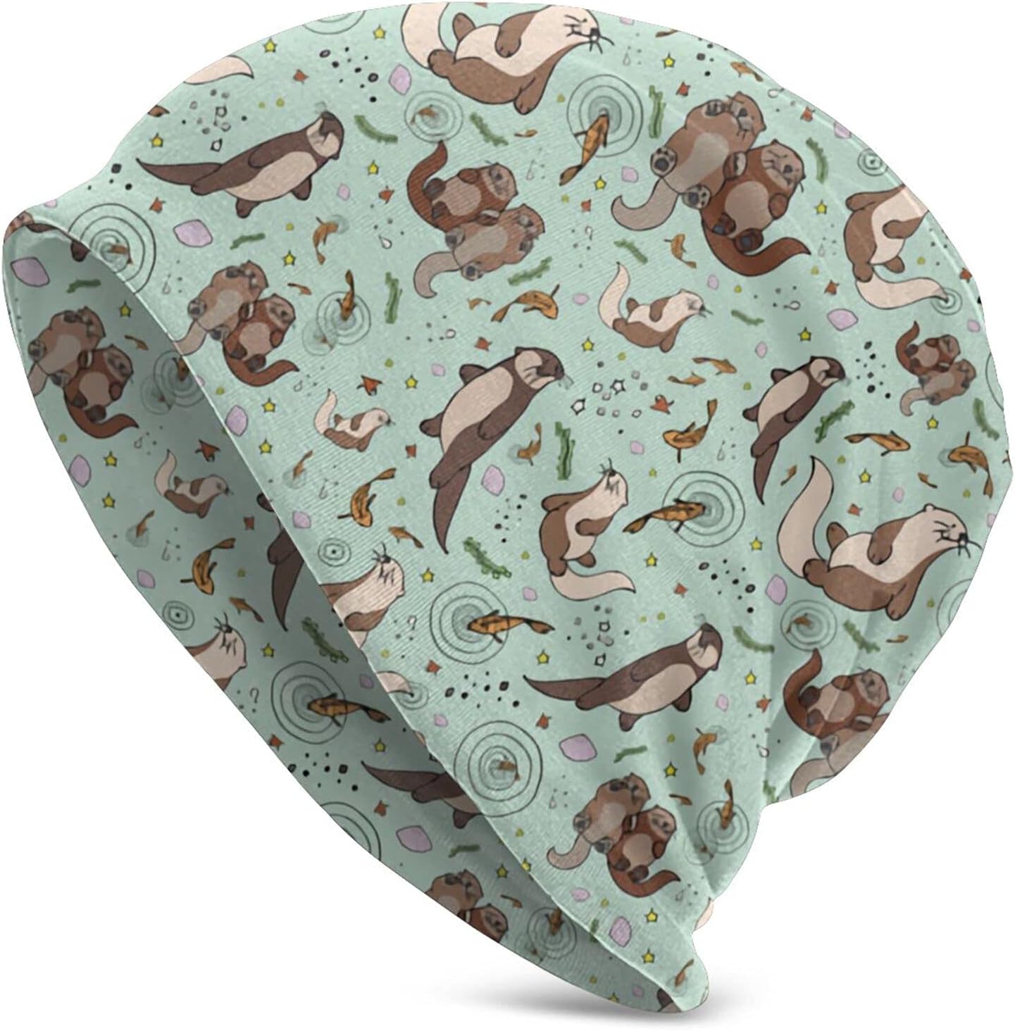 Cute Sea Otters Beanie Hat for Men/Women Slouchy Beanie Ski Skull Cap Winter Thin Stretch Acrylic Knit Hat Black