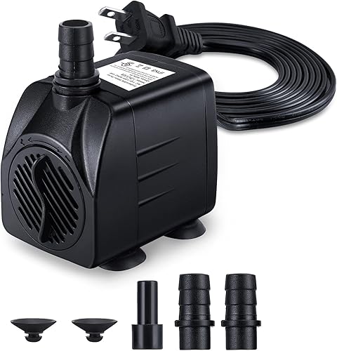 Bomba de fuente, bomba de agua sumergible de 160 GPH(10 W, 600 LH), bomba de agua duradera para fuente al aire libre con cable de alimentación de