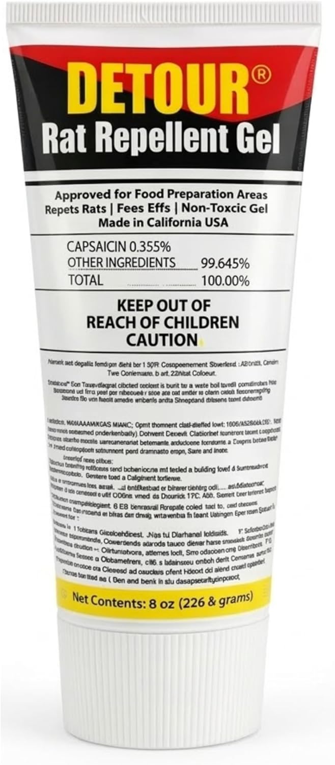 DETOUR Rat Repellent Gel | Professional Grade Rat Mice Repellent | 8 oz Squeeze Tube | NSF-Approved for Food Preparation Areas | Protects Car Engine Wires & Outdoor Grills from Rodents | Toxin-Free